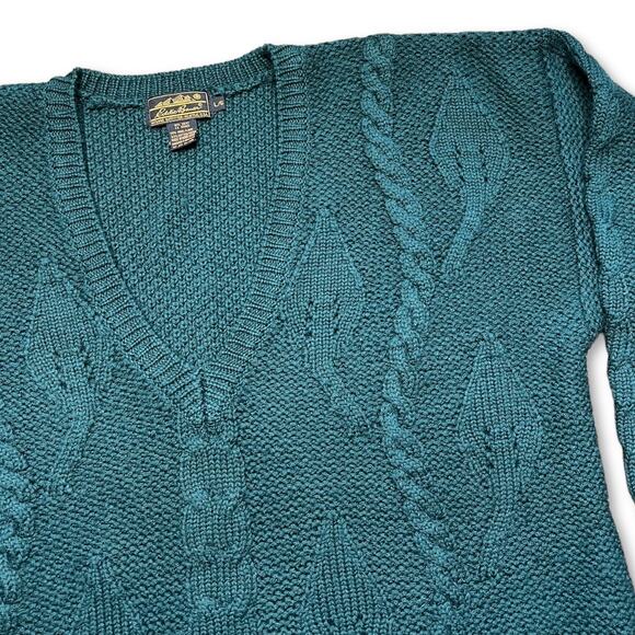 Vintage Chunky Wool Blend Green Grandpa Sweater Large Eddie Bauer - Picture 5 of 6